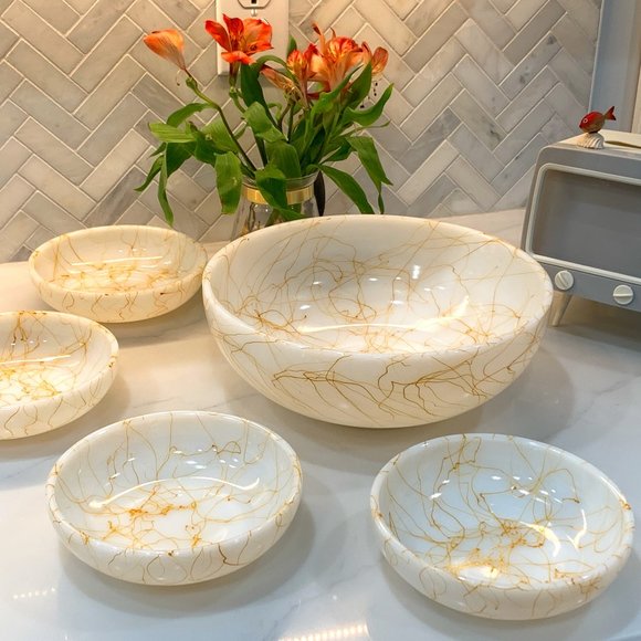 Hazel Atlas Other - Fantastic Vintage Hazel Atlas Milk Glass Butterscotch Drizzle Serving Bowl Set
